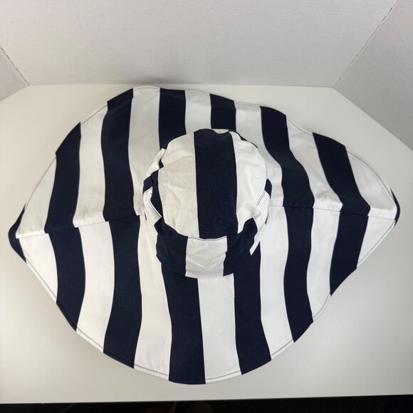 Anthropologie Oversized Stripe Hat Navy White Wide Brim One Size NWT - Picture 5 of 8